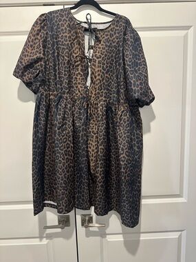 Boohoo Girls' Leopard Print Tie-Front Puff Sleeve Dress - Brown/Black